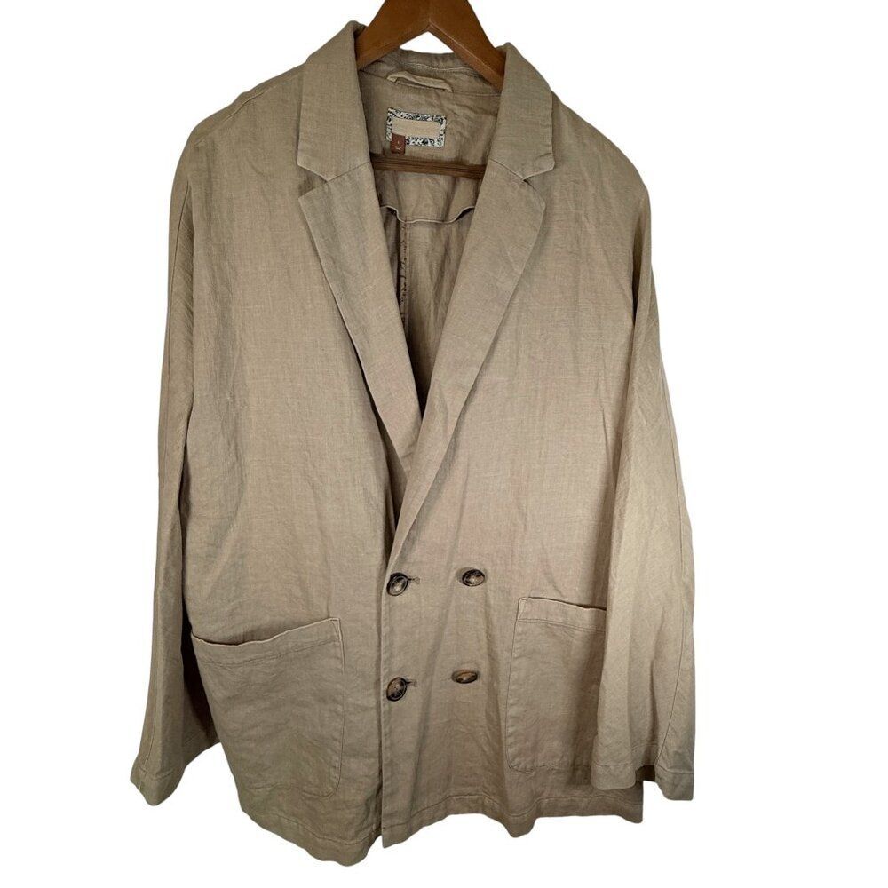 Anthropologie Pilcro Beige Relaxed Fit Double-Breasted Blazer- Womens Size L
